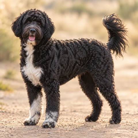 Portuguese Water Dog · AI 生成的写实犬种图像，供外观参考。