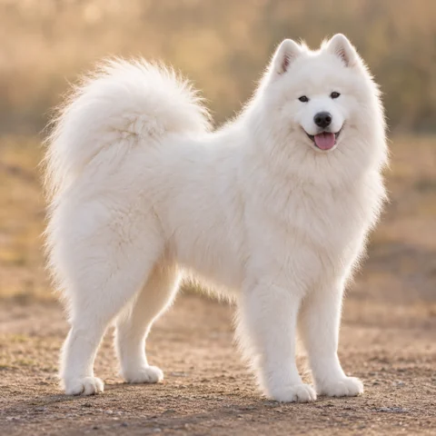 萨摩耶犬 · AI 生成的写实犬种图像，供外观参考。