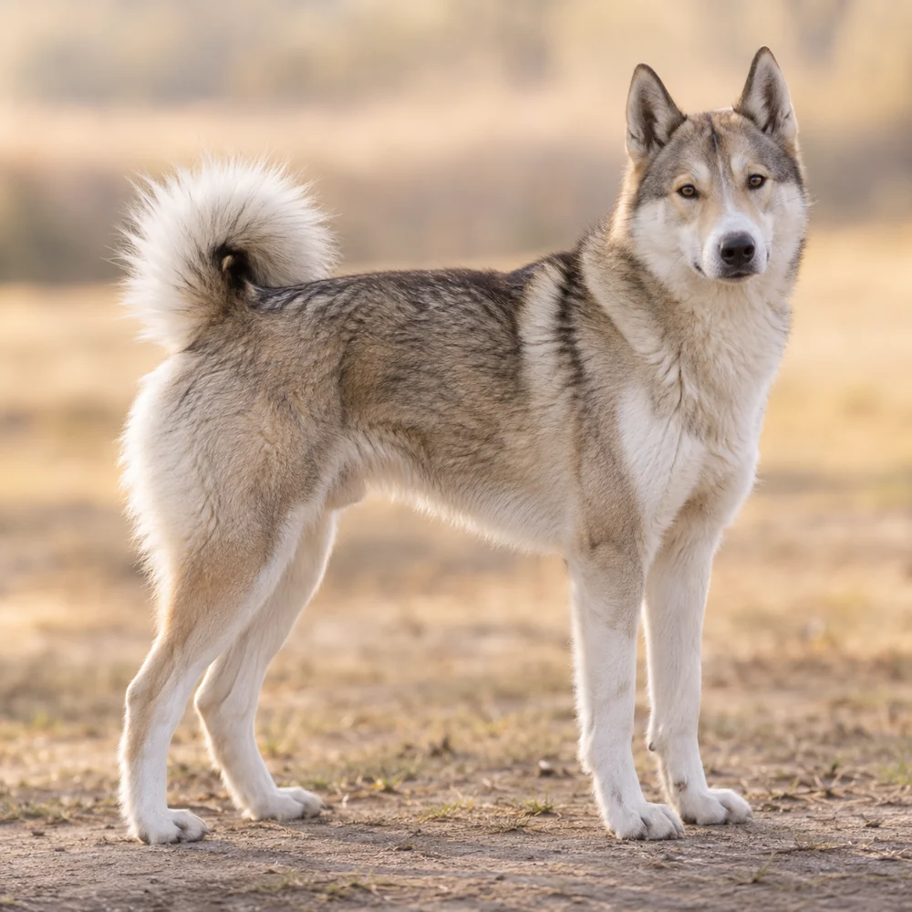 West Siberian Laika · AI 生成的写实犬种图像,供外观参考。