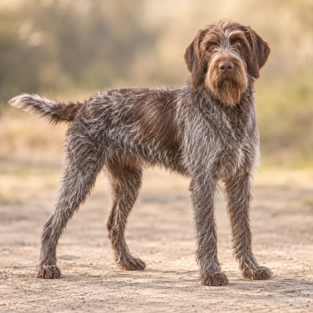 Wire-Haired Pointing Griffon Korthals · AI 生成的写实犬种图像,供外观参考。
