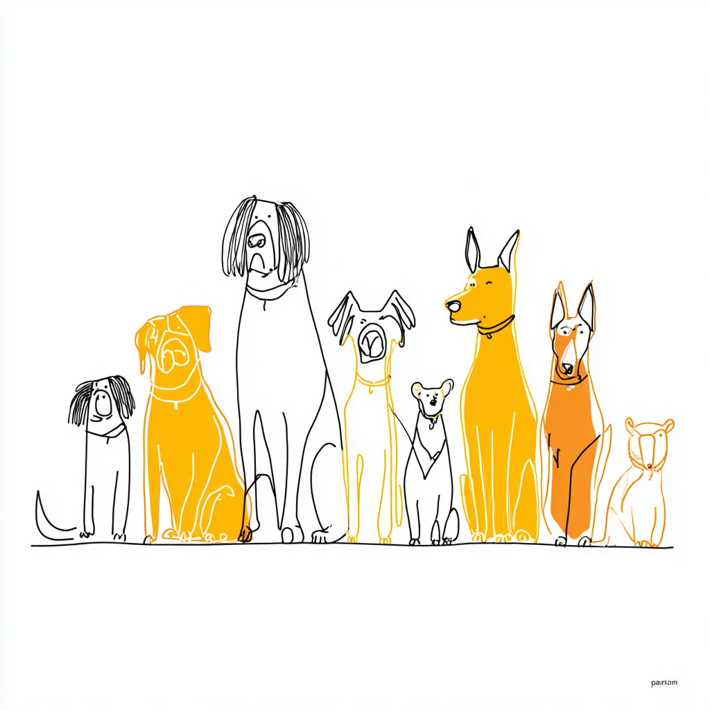 Flat illustration of different dog breeds sitting in a line