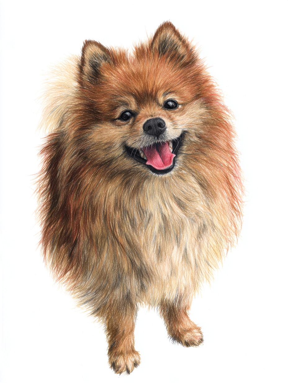 행복한 포메라니안의 colored pencil 일러스트