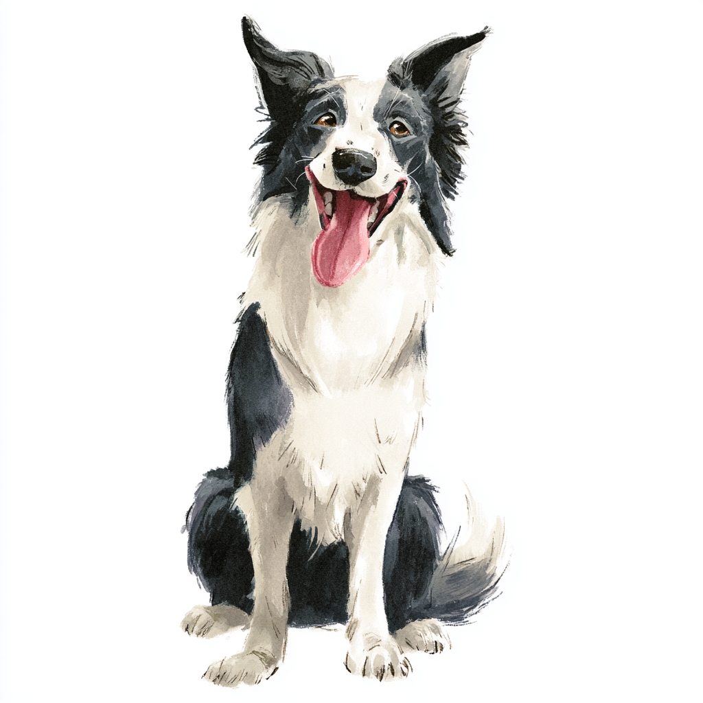 Ein fröhlicher und verspielter Border Collie sitzt mit herausgestreckter Zunge