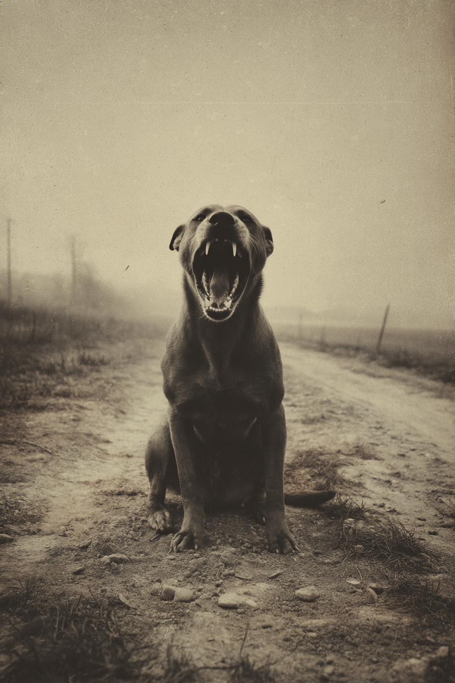 A starving rabid brown dog is about to attack