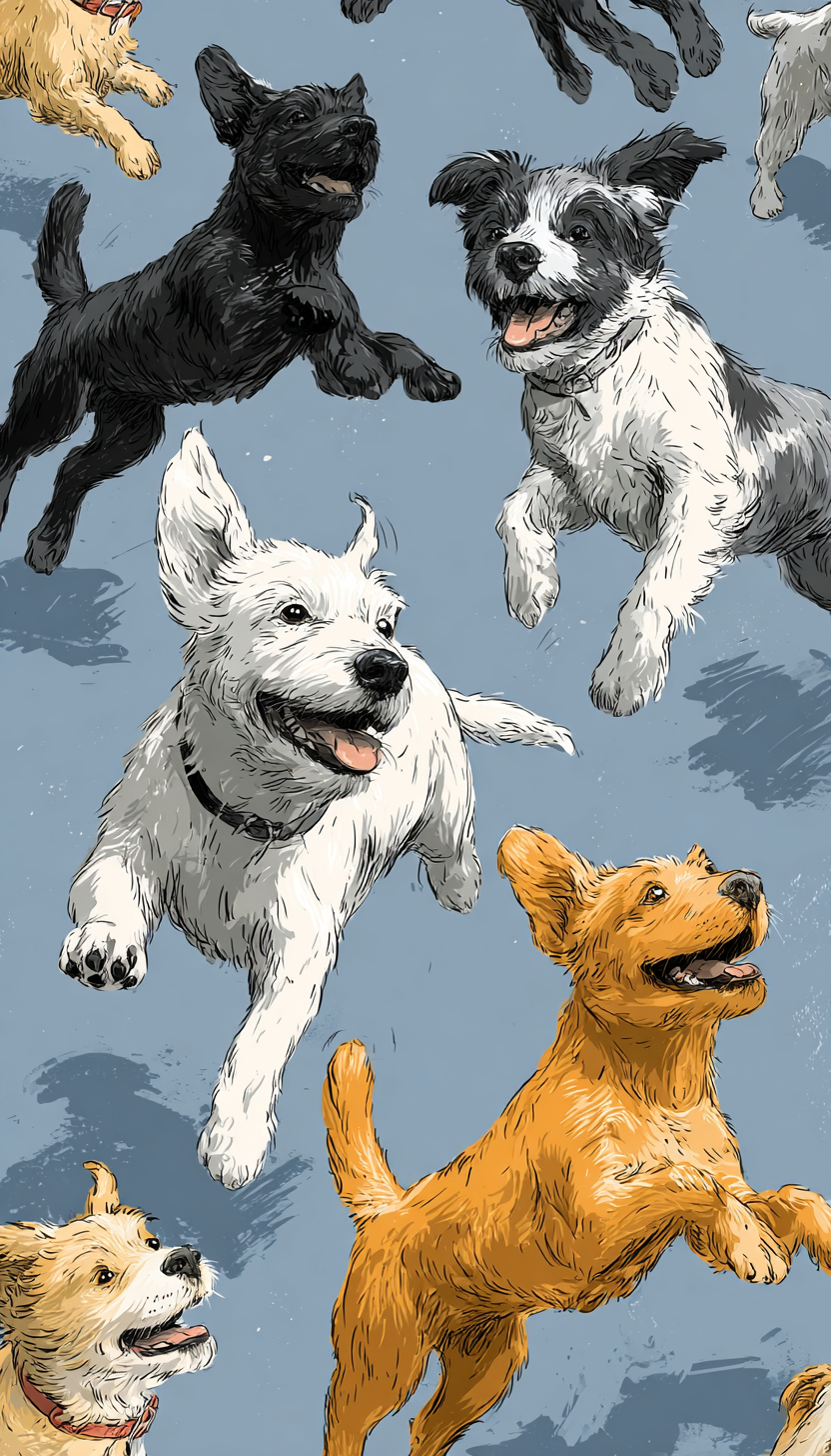 Verschiedene Cartoon-Stil Hunde in verschiedenen Farben und Posen