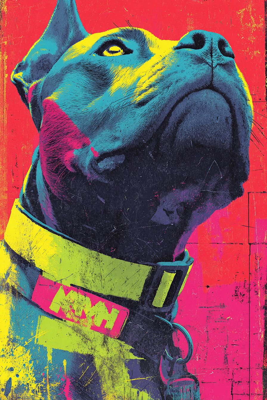 Un estilo de arte callejero de un Pit Bull vibrante