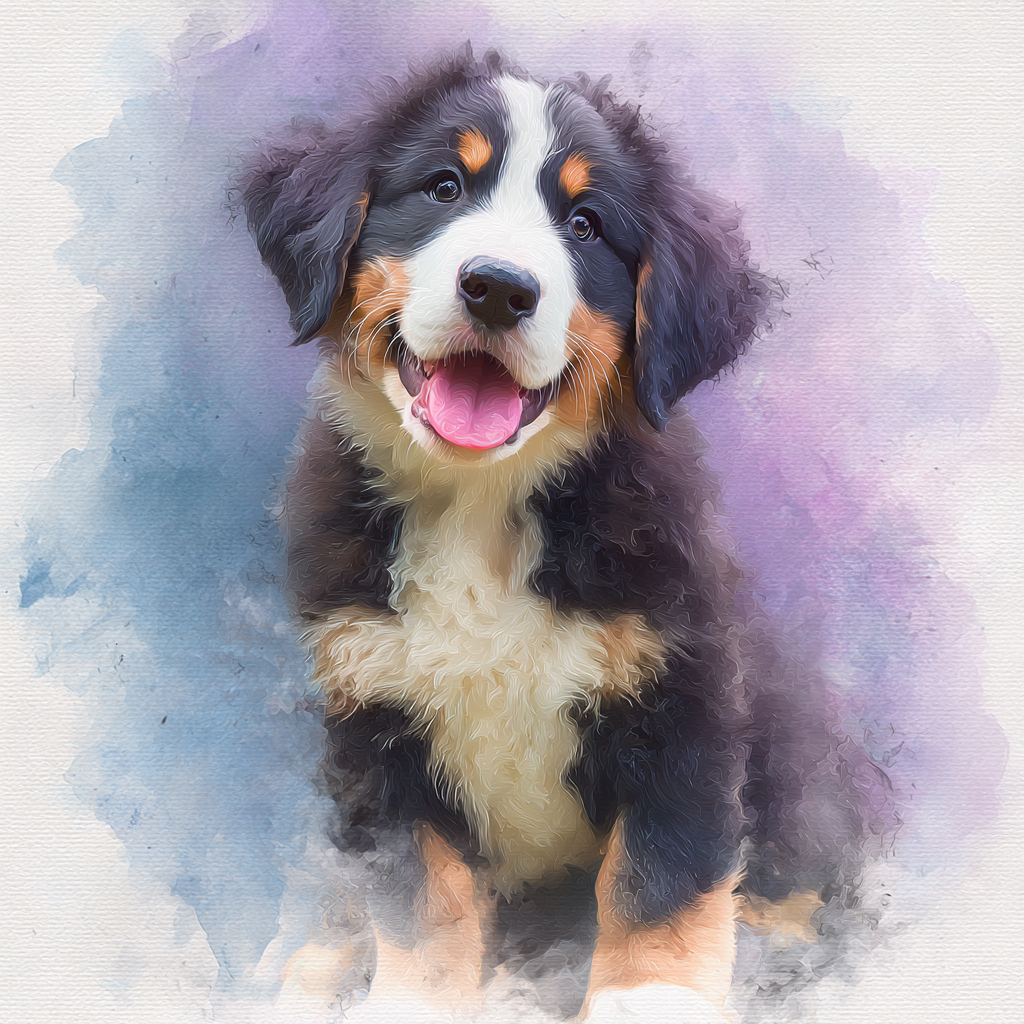 Un chiot de berger bernois nommé Spark affiche une expression joyeuse