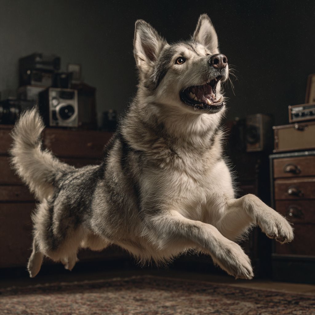 A Husky leaps into the air