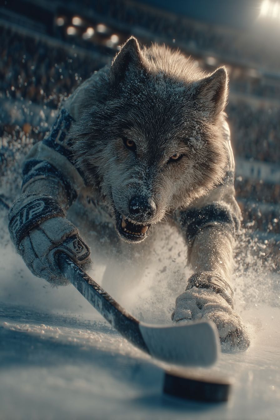 Un husky realista está jugando hockey sobre hielo