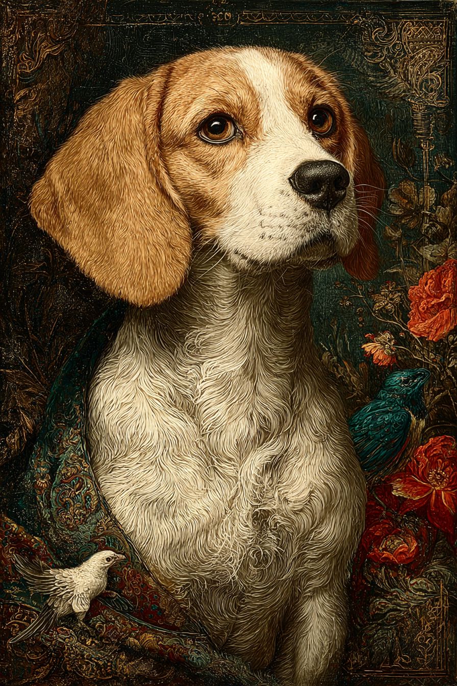 Une peinture baroque d'un Beagle