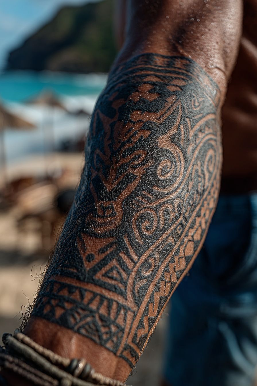 Polynesian tattoo art style of a Hawaiian Poi Dog