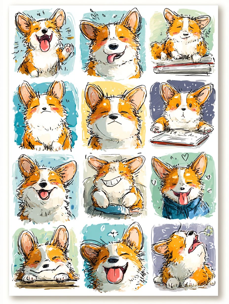 Um pacote de adesivos de corgi fofos e engraçados