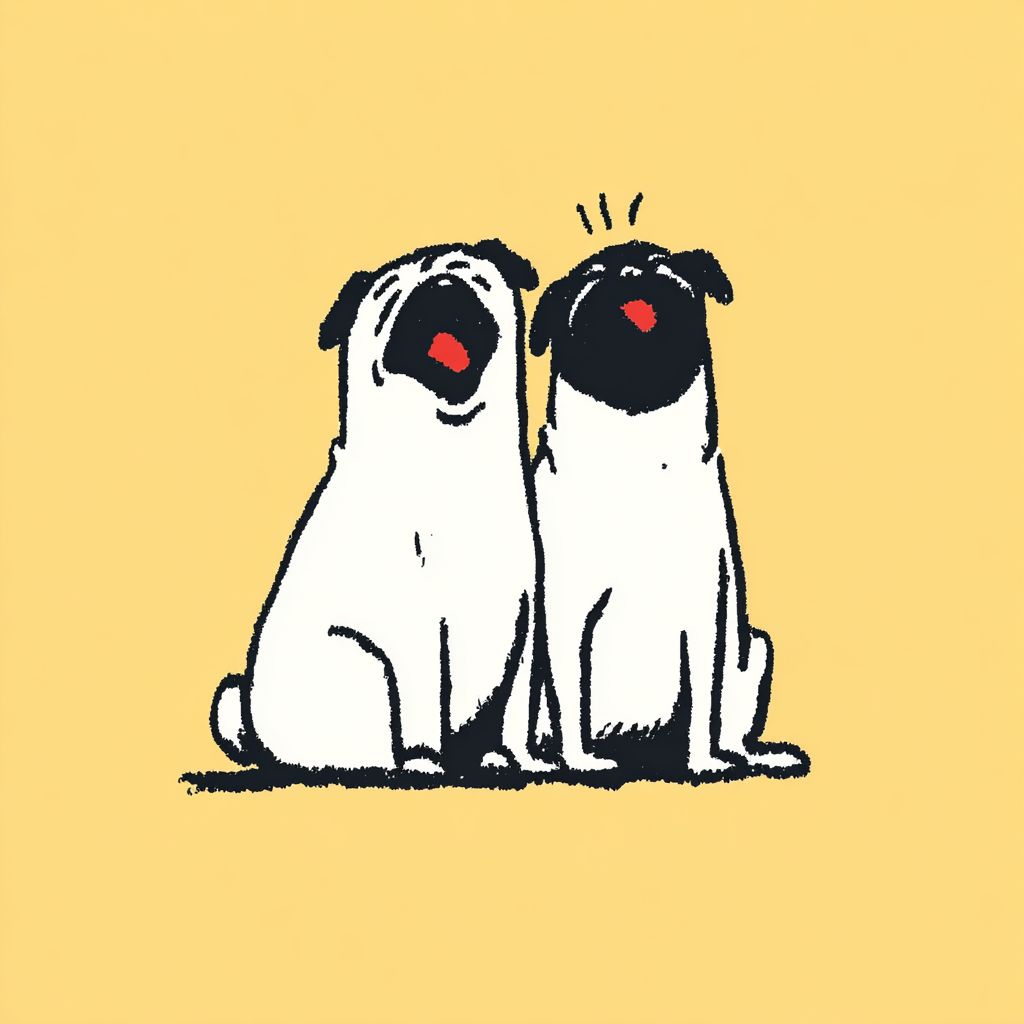 Fröhliche schwanzlose Pugs