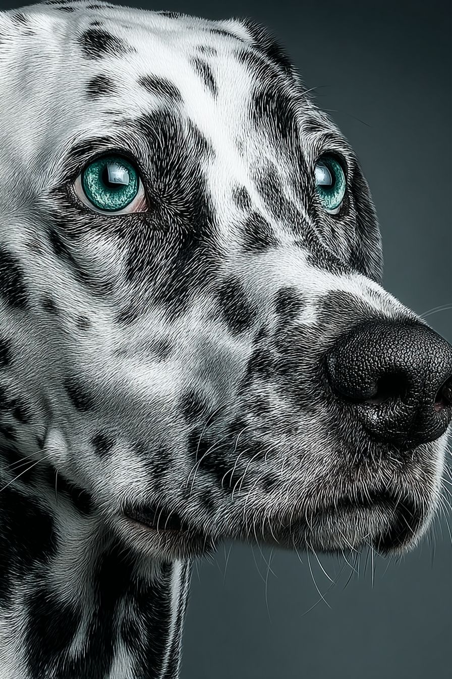 Ein hyper-realistisches Close-up-Porträt eines Dalmatiners