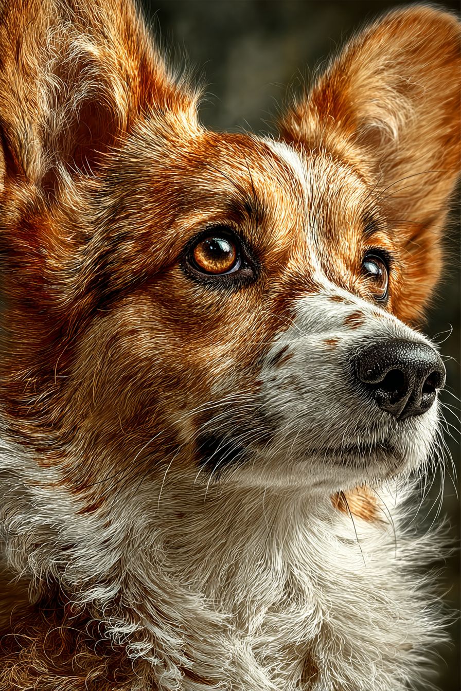 Un retrato de primer plano hiperrealista de un Corgi con una expresión alegre