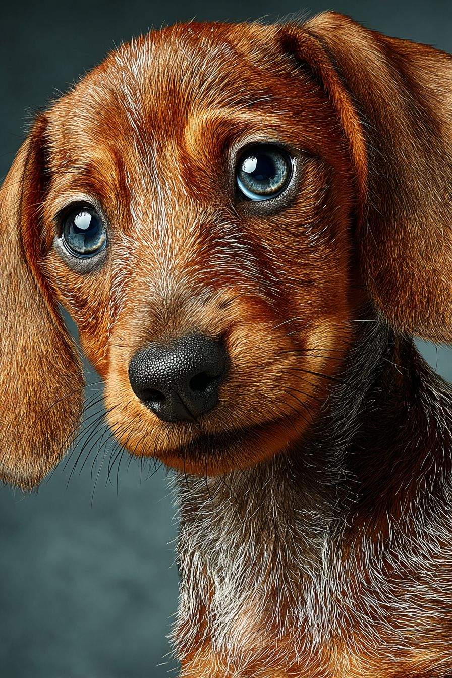 Un primer plano de un adorable cachorro de Dachshund con pelaje marrón y ojos oscuros