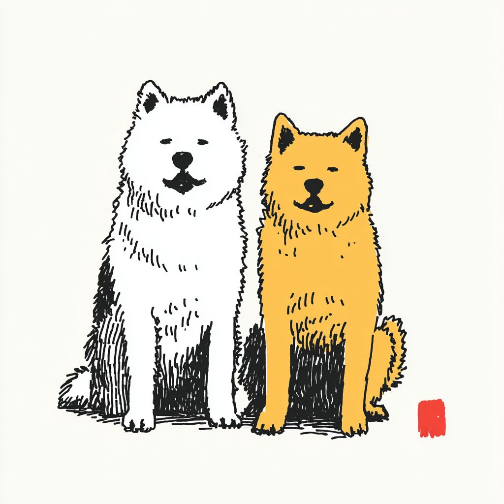 Cães Akita ousados com pelagem espessa