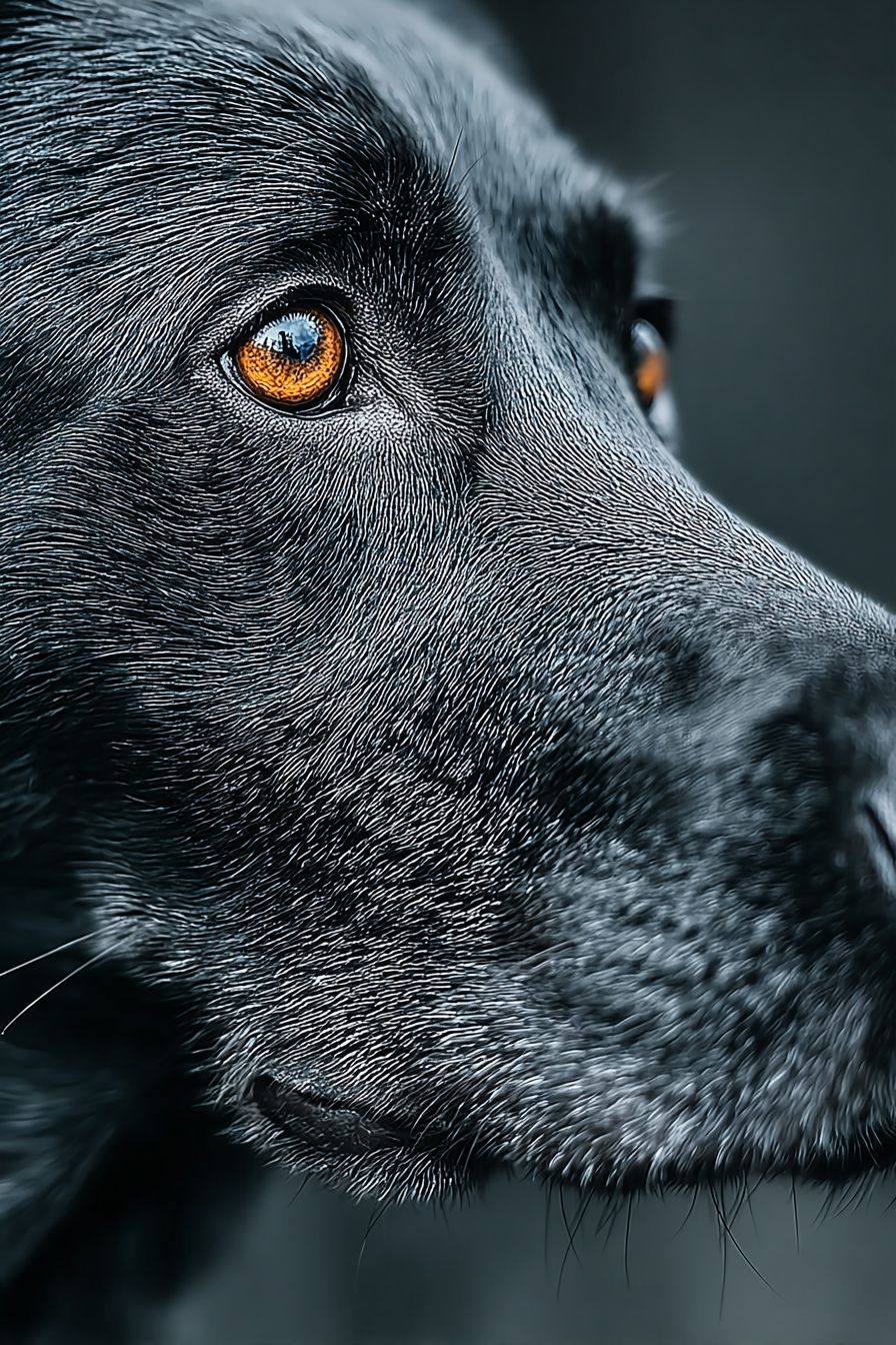 Ceci est un portrait hyper-réaliste en gros plan d'un labrador noir montrant son pelage brillant et son expression fidèle
