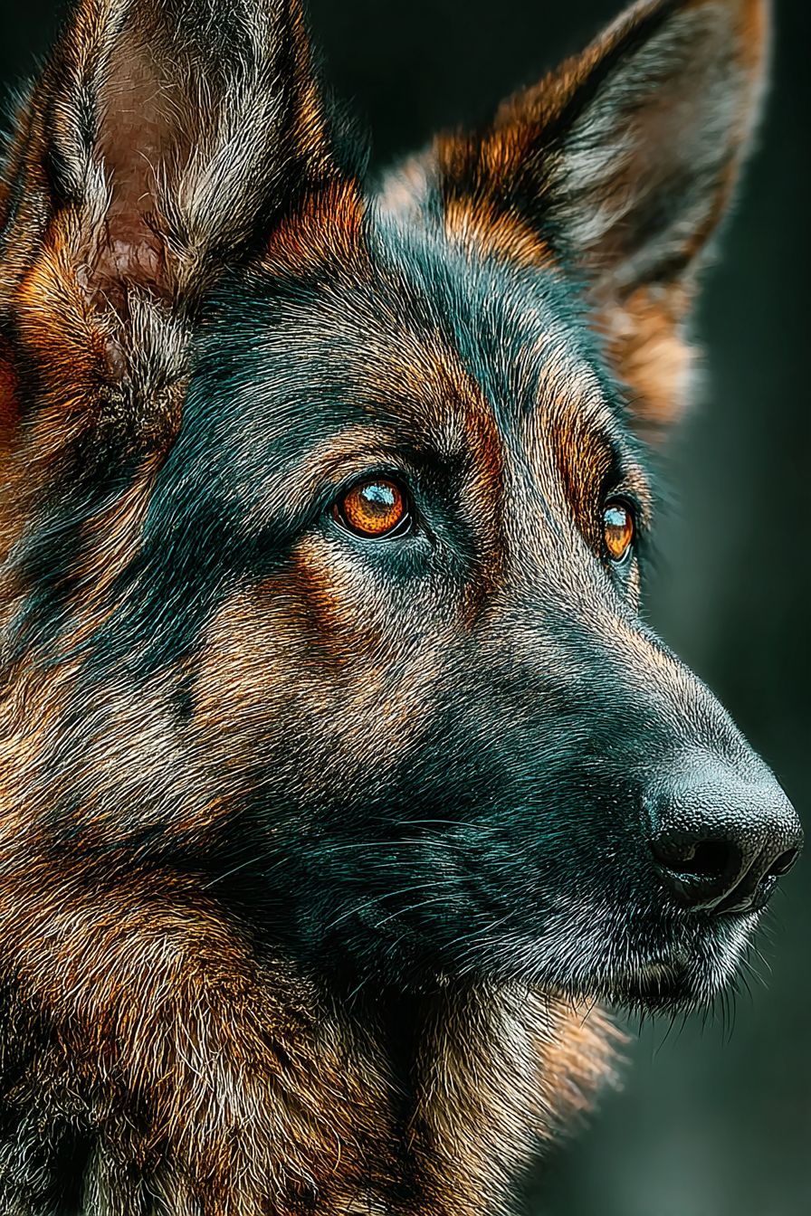 一幅超現實主義的德國牧羊犬特寫肖像
