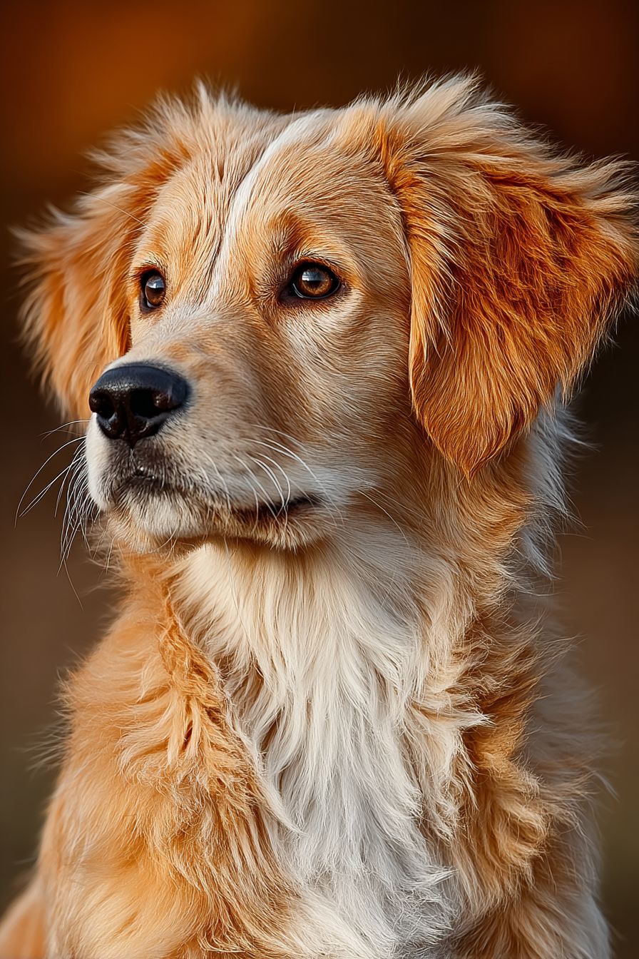 一只金毛猎犬小狗的超真实肖像，充满活力的金色毛发和幸福的表情