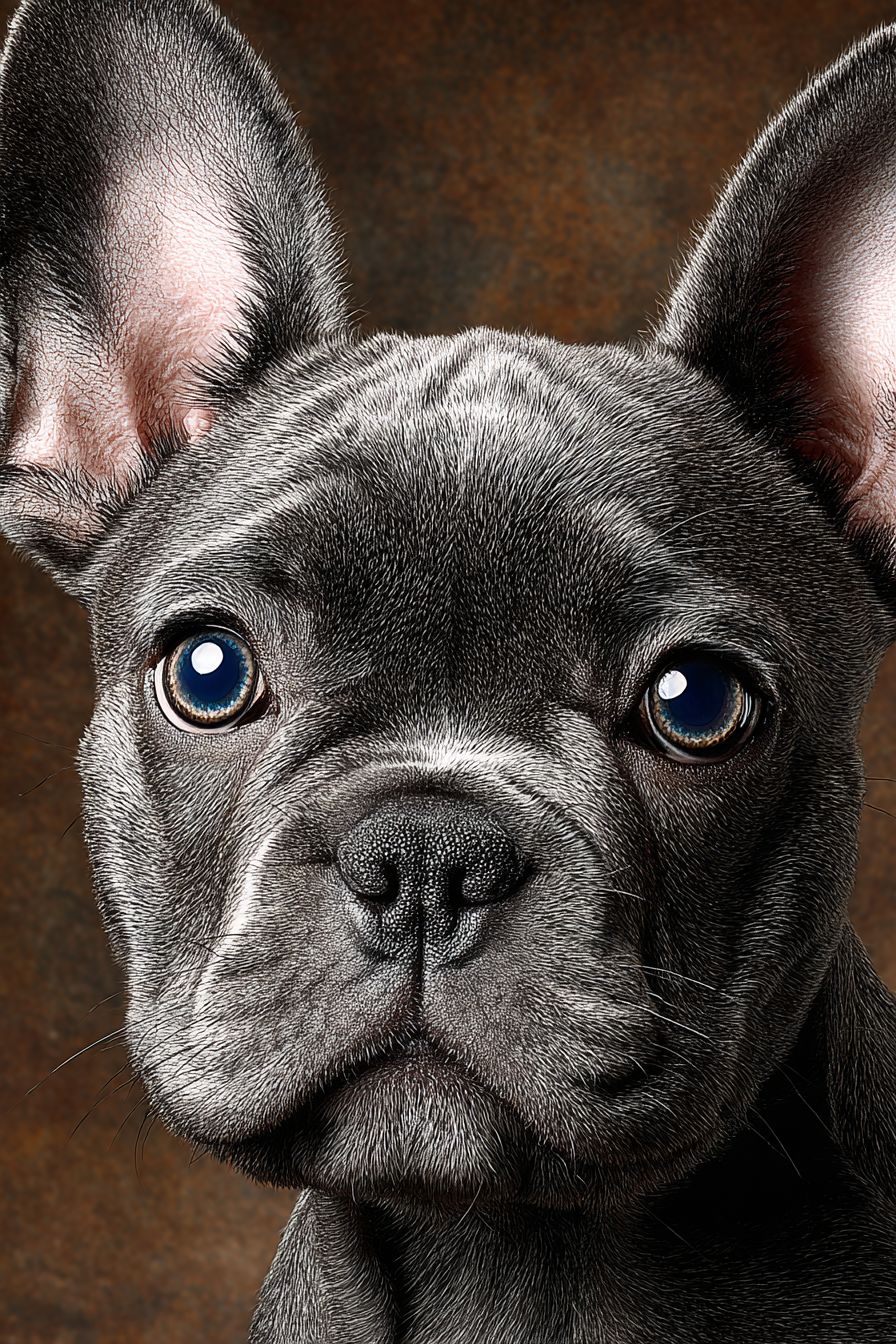 Un retrato en primer plano de un bulldog francés con una expresión tranquila y textura de piel detallada