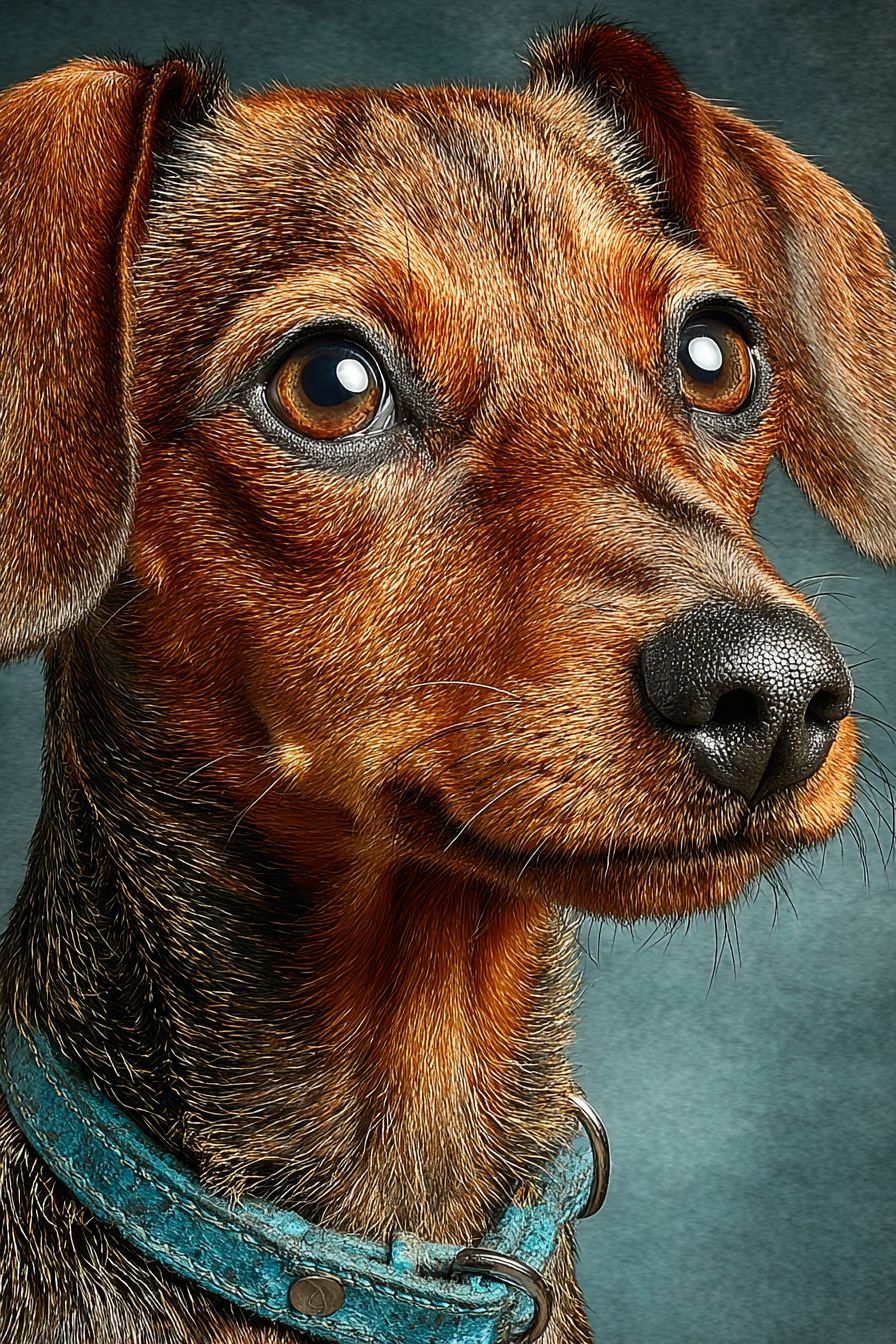 Retrato en primer plano de un Dachshund con pelaje marrón suave y ojos oscuros
