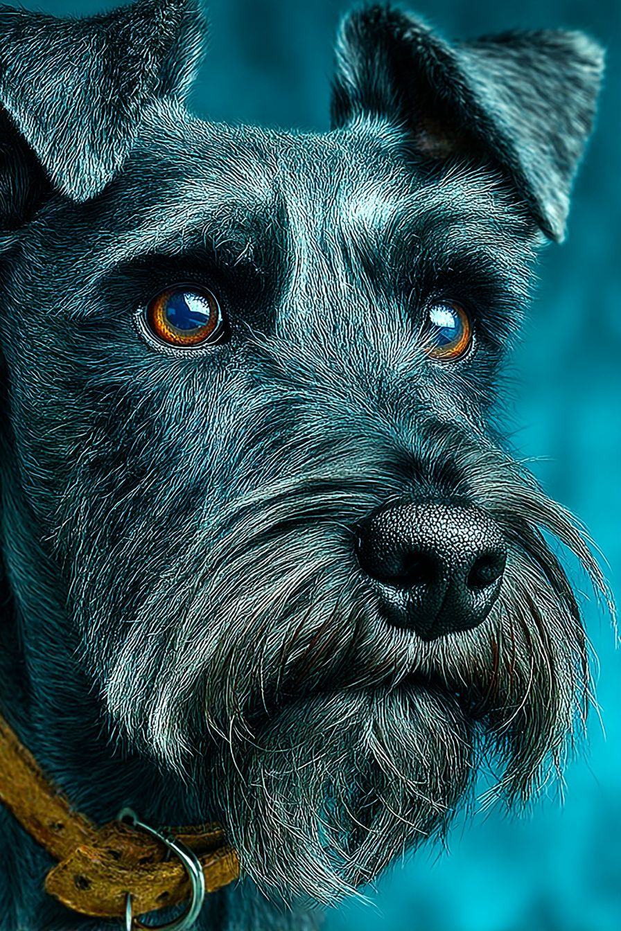 Un portrait hyper-réaliste en gros plan d'un Schnauzer nain avec un pelage détaillé et une expression alerte