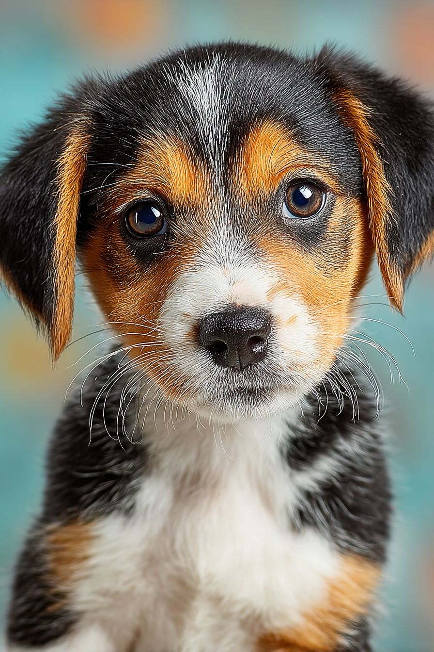 Un portrait en gros plan hyper-réaliste d'un chiot Beagle tricolore duveteux