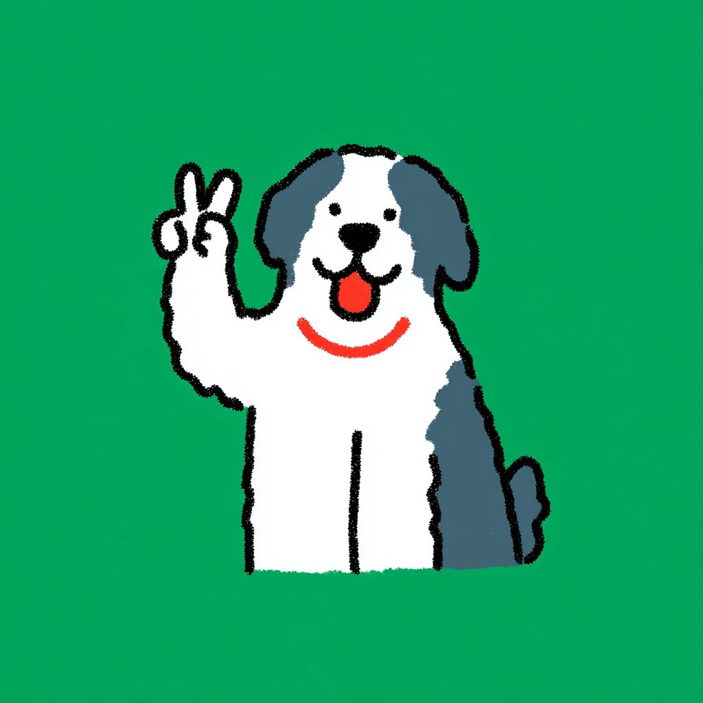一只微笑的圣伯纳犬做出和平手势