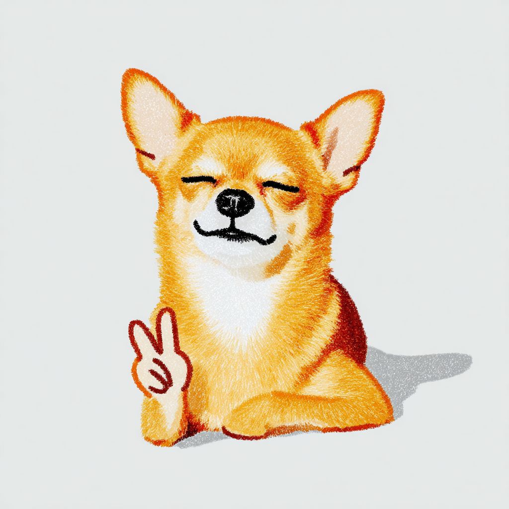 Un chihuahua fauve souriant faisant un signe de paix