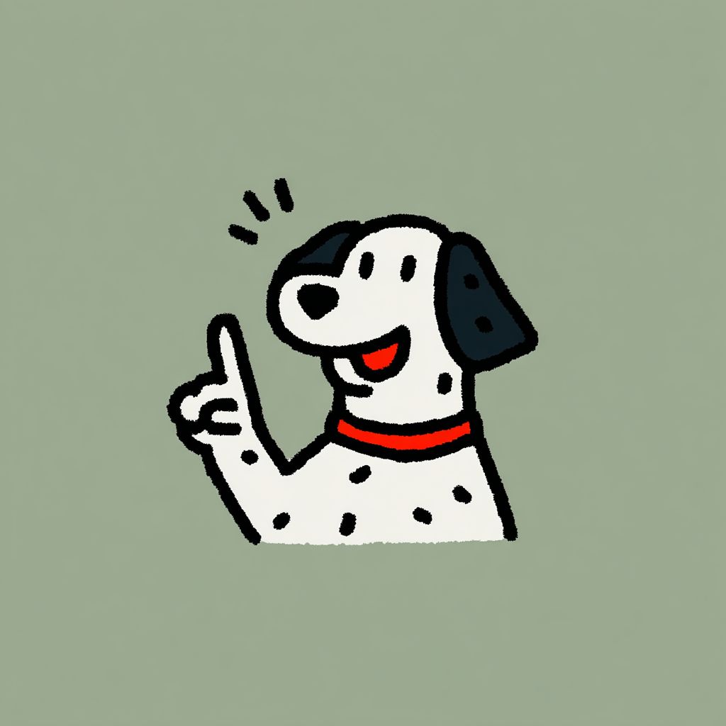Un Pointer manchado sonriente haciendo un signo de paz