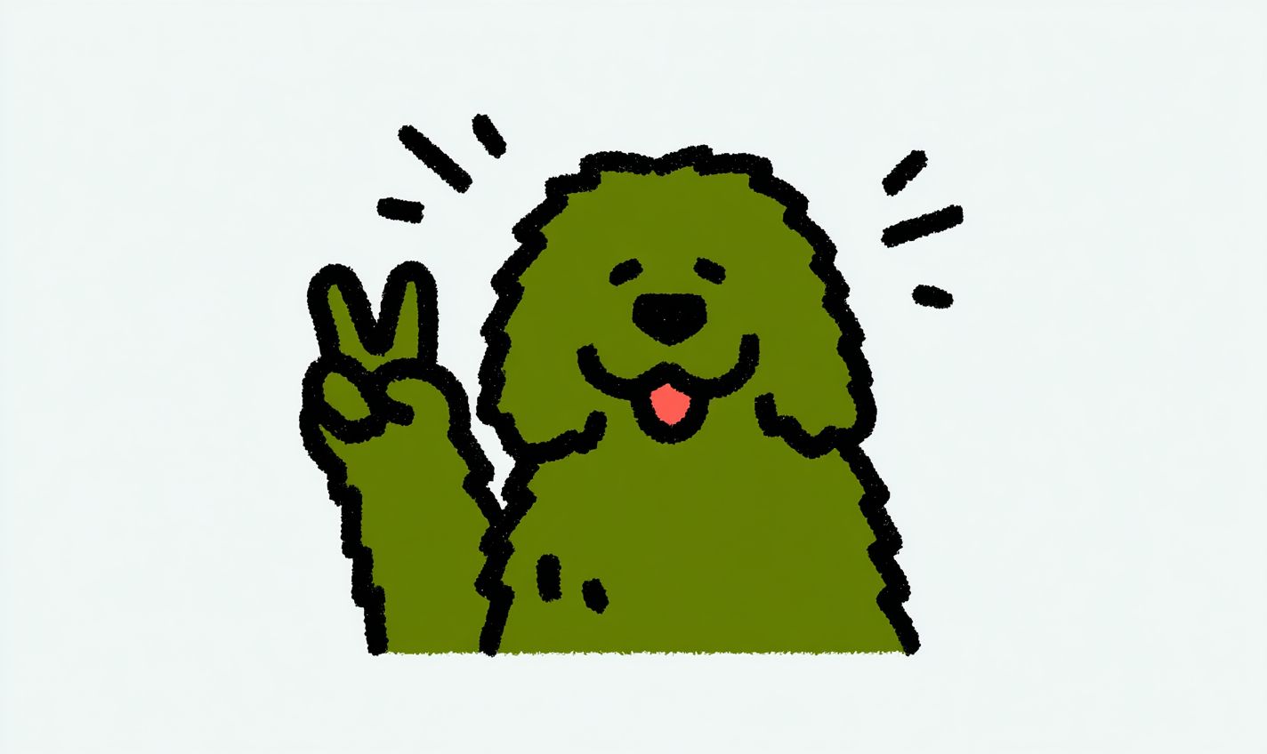一只微笑的纽芬兰犬做着和平手势