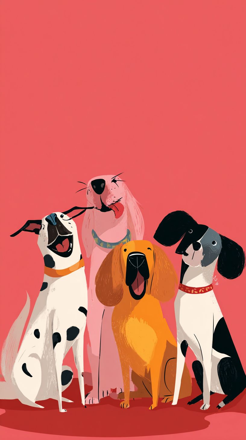 Illustration plate simple et percutante de chiens heureux